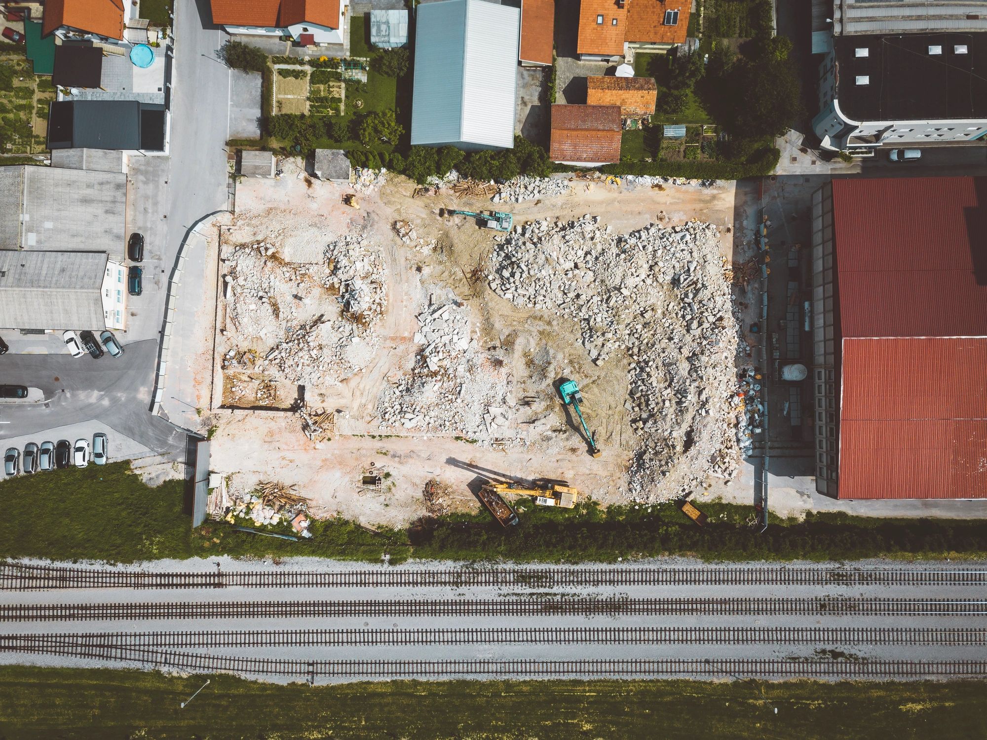 Aerial view of an active construction site in California